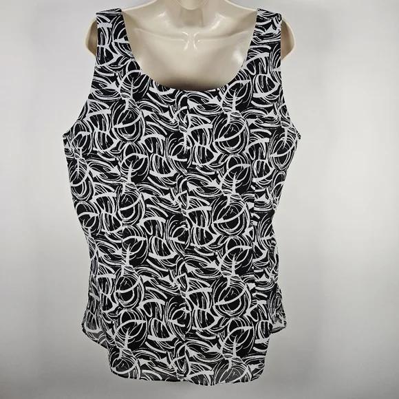 Spense Women's Sleeveless Black And White Pleated Top With Overlay Size … - Picture 2 of 6